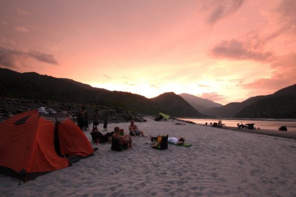 Camp beside the Karnali River surrounded by Nepalese jungle