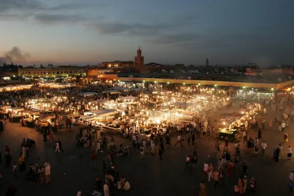 Djeema El Fna at dusk in Marrakech